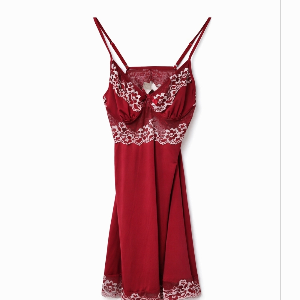 Chic Red Lace Babydoll Chemise Open Back Sexy Romantic Date Night